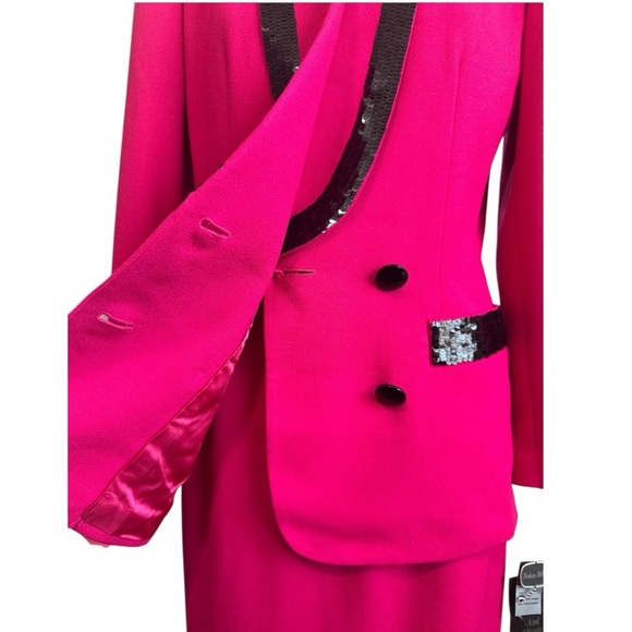 NOLAN MILLER Pink Power Suit Rare 1980 3-Piece Black Sequins Women’s 6 NWT - Picture 10 of 16